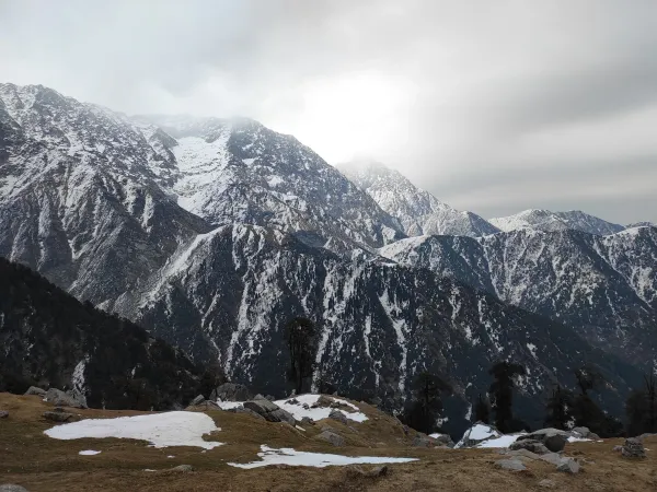 Snowy slopes of the Dhauladhar range seen from Dalhousie
