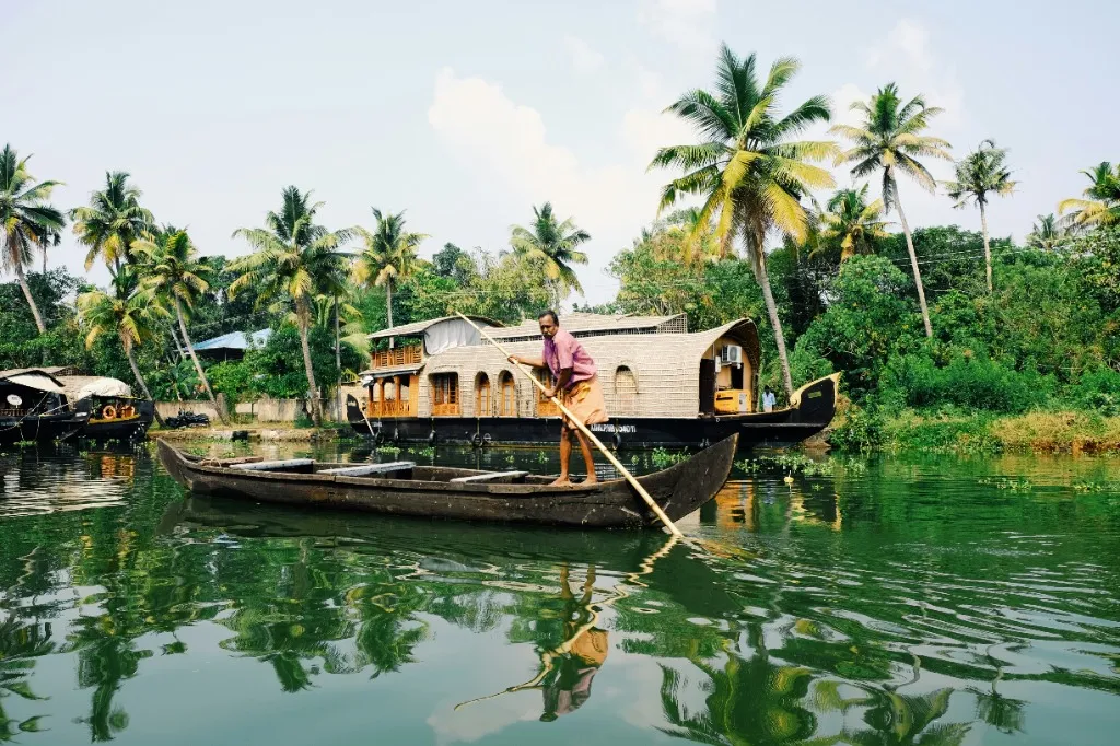 Iconic cantilevered Chinese fishing nets along the coast of Cochin