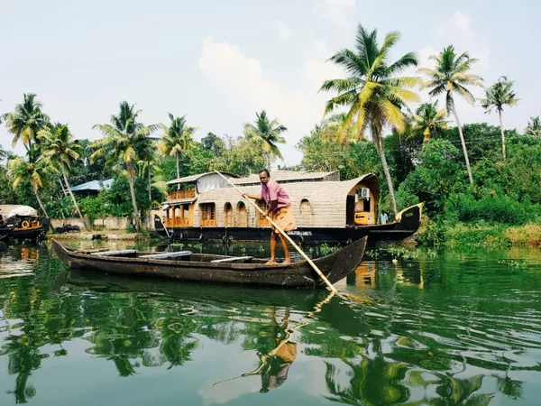 Iconic cantilevered Chinese fishing nets along the coast of Cochin