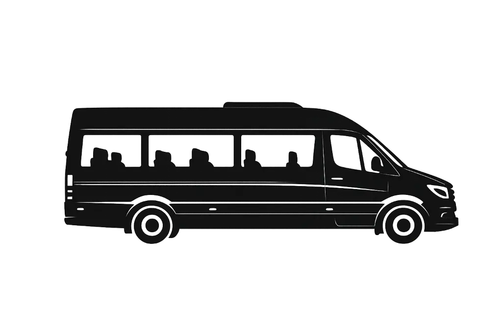 Van driving across scenic landscape